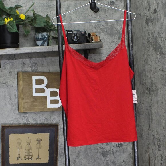 NEW State Of Day Womens Lace-Trim Camisole Pajama Top 100198303MS Tango Red 2XL - Picture 1 of 6